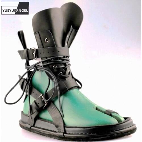 Casual Mens Gladiator Sandal Summer Genuine Leather Shoes Flip Flops Hollow Out Buckle Strap High Top Platform Roman Sandals New