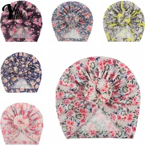 Yundfly 19*18 CM Soft Comfortable Polyester Cotton Baby Girls Turban Hat Vintage Print Donut Caps Newborn Headwear Holiday Gifts
