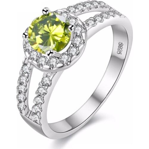 USPS Shipping Solitaire Rings for Women with Created Peridot Olivine Green Wedding Jewelry Silver Color J510 Size 6-9