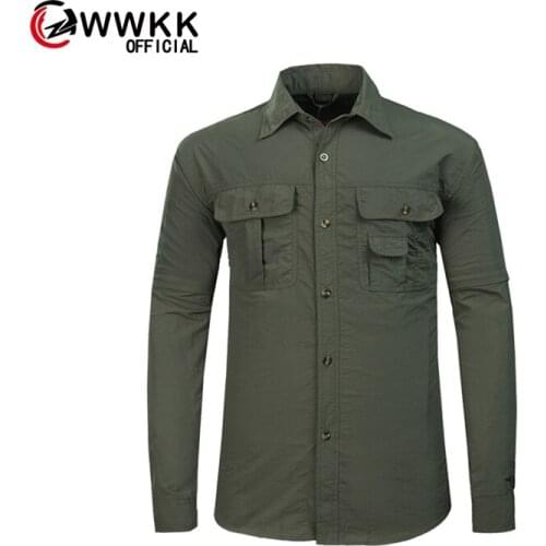 WWKK 2020 Mens Military Clothing Lightweight Army Shirt Quick Dry Tactical Shirt Summer Removable Long Sleeve Work Hunt Shirts