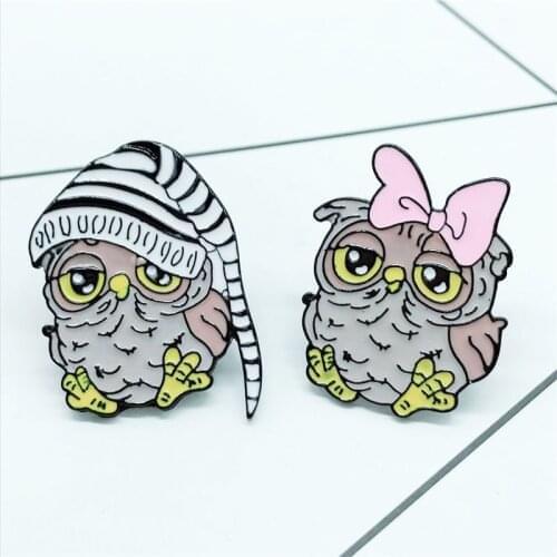XEDZ New Owl Brooch Bow Owl Long-tailed Owl Couple Animal Brooch Gift Child Cute Cartoon Badge Gift Jewelry Backpack Clothing Pe