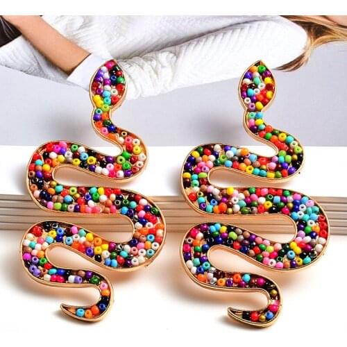 Snake Shape Colorful Earrings Vintage Drop Water Metal Earrings Women Geometric Earrings