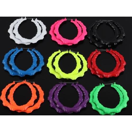 Punk Cool Large Colorful Bamboo Hoop Earrings For Women Yellow Big Round Circle Bamboo Earrings Hip Hop Nightclub Party Jewelry