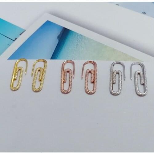 SLJELY Fashion Pure 925 Sterling Silver 3 Gold Color Safety Pin Earrings with High Quality AAA Zirconia Women Fine Brand Jewelry