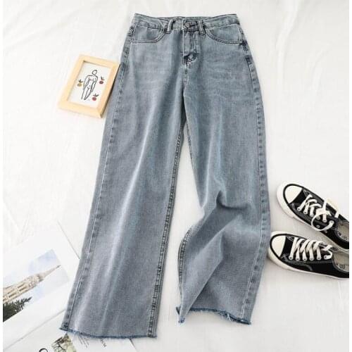 Womens korean fashion vintage wide leg loose Jeans Female Sexy ripped Jeans casual straight pants TB1176