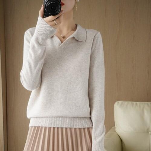 Autumn and winter new style 100% pure wool ladies sweater shirt collar knit pullover pure color slim soft ladies sweater