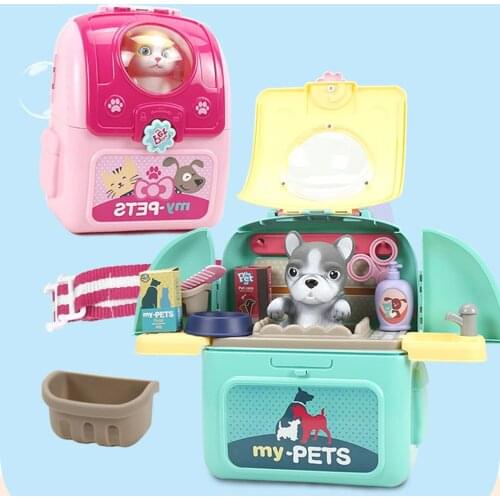 Animals Cartoon Dog Cat Toys Realistic Pet Vet Play Kit Pretend Play Toy Veterinarian Kit Cat Dog Care Play Set Interactive Kids