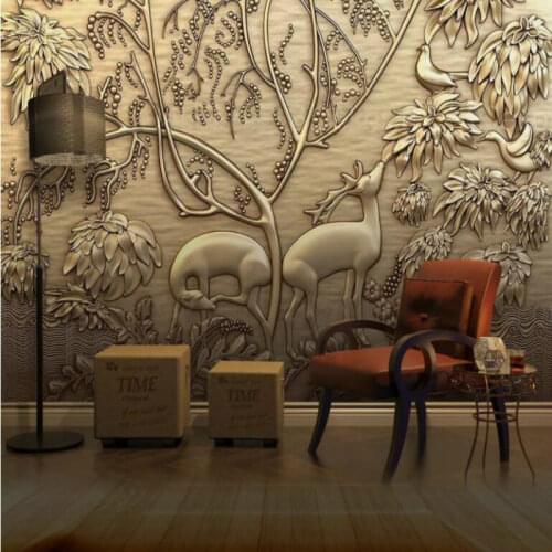 Golden Embossed Forest Elk Bird 3D Photo Wallpapers for Walls Cafe Restaurant Tea Bar KTV Background Decor Wall Paper Mural 3D