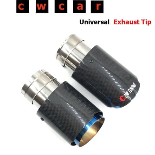 1Pcs 63mm 101mm Glossy Carbon fiber + Blue stainless steel universal Auto exhaust tip tailtip for bmw For Ak For Golf