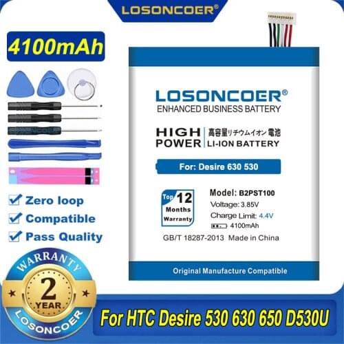 100% Original LOSONCOER 4100mAh B2PST100 Battery for HTC Desire 530 630 650 D530U