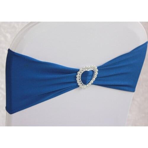 100pcs Royal blue Spandex Chair Cover Stretch Band With Heart Buckle Sashes Bow For Wedding Banquet Decoration