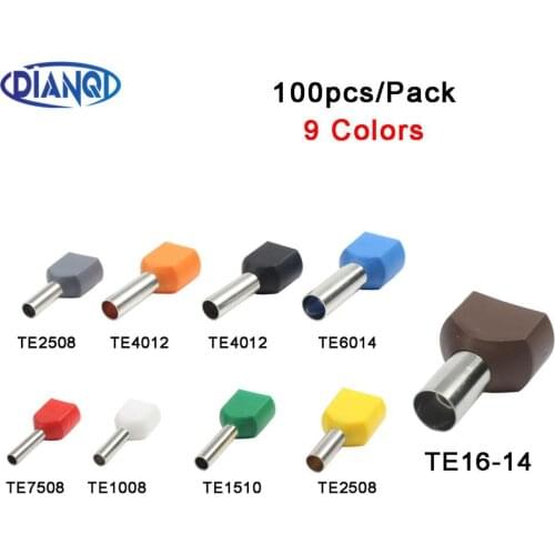 100pcs/Pack TE7508 TE1008 TE1510 TE2508 Two Pre-insulated Pipe-shaped End Cold pressed terminals/Cable Connector/Wire Connector