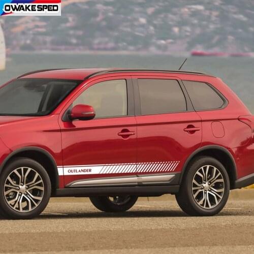 2PCS Car Styling Racing Lattices Decals Auto Door Side Skirt Decor Stickers Sport Stripes For Mitsubishi Outlander PHEV SUV