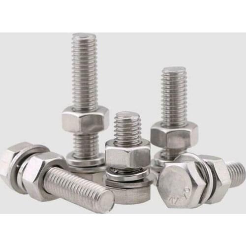 4 sets M10 M12 304 stainless steel outer hexagon bolt nut flat washer spring washer set