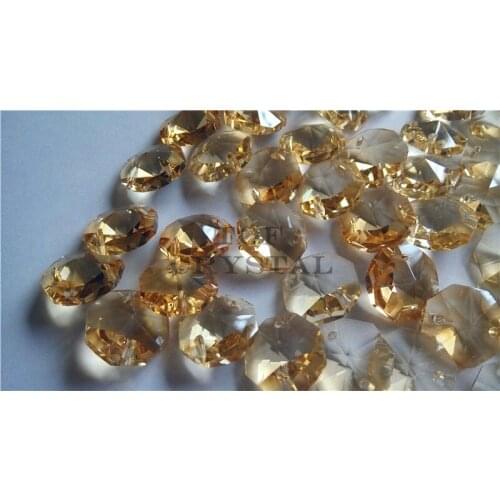 500pcs 14MM Champagne Glass Crystal Octagon Beads In 2Holes Freeshipping