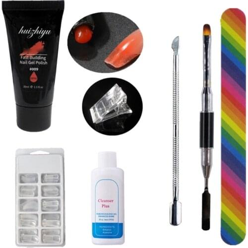 Q1FB 7Pcs Poly Nail Extensions Gel Kits Nail Molds Pusher Clip Light Therapy Palette Pen Set Manicure Tools