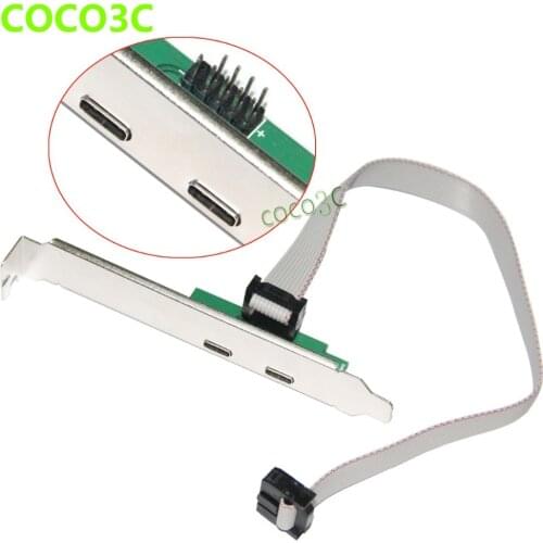 9pin USB header to 2 USB 3.1 Type-C Cable USB2.0 Header to USB-C Adapter Card with PCI-e Long Low profile Bracket