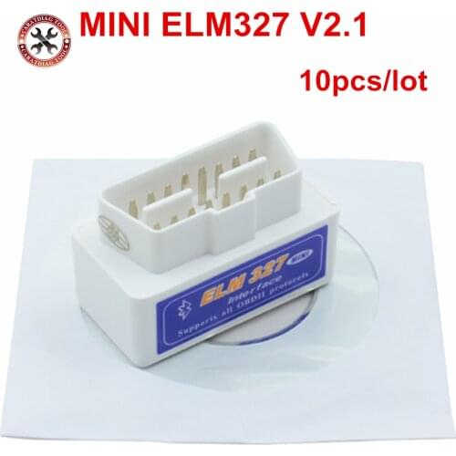 10PCS elm327 MINI Bluetooth ELM327 V 2.1 OBD2 OBDII White elm 327 v2.1 Car Code Scanner for Android torque for all the OBD2 Cars