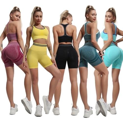 Seamless Women Yoga Set Stretch Sportswear Gym Workout Clothing Fitness Crop Bra High Waist Push Up Running Shorts Tracksuits