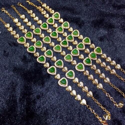 Natural and nephrite jade 5 heart-shaped bracelet, with jasper small beads inlaid bracelet1656