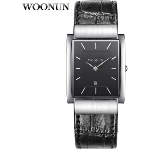 Men Simplicity Minimalism Watches Fashion Rectangle Watches Men Ultra Thin Watches Genuine Leathe Auto Date Quartz Wristwatches