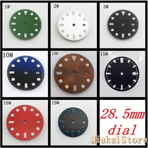 28.5mm sterile dial luminous watch dial fit ETA 2836 2824 Mingzhu DG2813/3804 Miyota 8205/8215/821A movement