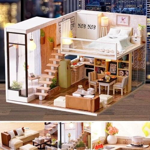 Wooden Doll House Furniture DIY Miniature Dollhouse Kit Modern Style Small House Handmade Model Christmas Gift Toys For Children