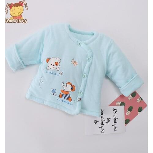 Baby Thermal Underwear Round Neck Quilted Newborn Cotton Coat Thick Cartoon Embroidery 0-3 Months Baby Cotton Top Clothes
