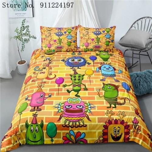 Home Textile Cartoons Cute Monster Quilt Cover Duvet Cover Pillow Case Boy Girl 2/3Pcs Bedding Set King Queen Twin Size
