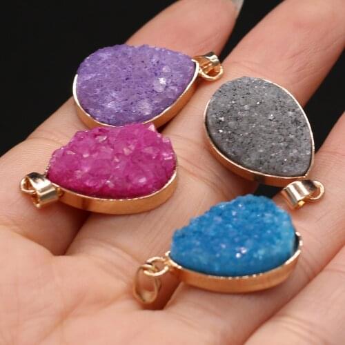 Natural Stone Druzy Pendants Water Drop Reiki Heal Gold plate Druzy Pendant for Jewelry Making Girls Necklace Earring Crafts