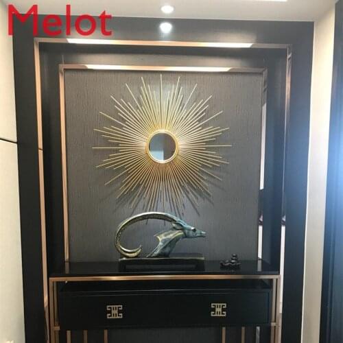 European Wrought Iron Decorative Mirror Wall Mural Ornaments Home Livingroom Wall Hanging Decoration Crafts Hotel Wall Sticker