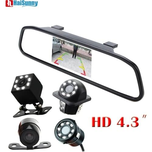 HaiSunny New 2 in 1 Car LED Night Vision Rear View Backup Camera With HD 4.3" Car HD Video Auto Parking Rearview Mirror Monitor