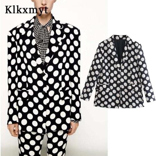 Klkxmyt Za Woman 2021 Polka Dot Print Blazer Women Coat Long Sleeve Blazers Set Autumn Jacket Office Elegant Female Tops