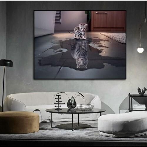 Cat become tiger animal wall art Poster Canvas Wall Pictures for Living Room Posters and Prints Home Decor