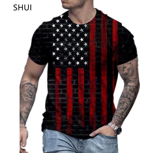 Summer New Products American Flag Print Mens Casual Fashion T-shirt Round Neck Loose Oversized Muscle Streetwear мужская одежда