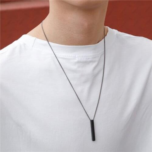 Fashion Rectangle Pendant Necklace Classic Stainless Steel Cuban Chain Necklace For Men Jewelry Gift