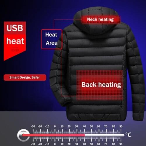 Fashion Heated Jackets Vest Down Cotton Mens Women Outdoor Coat USB Electric Heating Hooded Jackets Warm Winter ThermalCoat