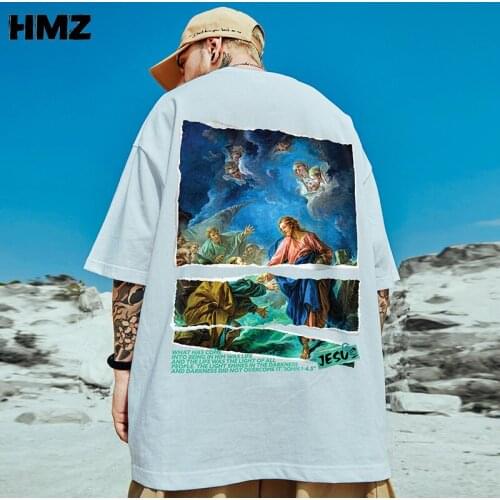 HMZ Mens T-shirts Summer Cotton Half Sleeve Tops Tee Hip Hop Male Tshirt Streetwear Brand Oil Painting Clothing Casual T Shirt