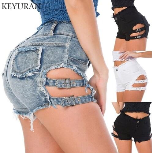 New Womens Denim Shorts Fashion Brand Vintage Side split Hole Ripped Loose Shorts Punk Sexy Short Jeans for Woman White Black