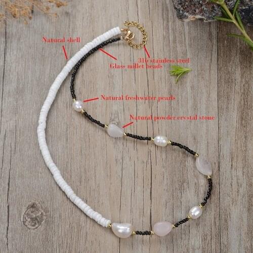 Natural freshwater pearls, natural stone necklaces, Baroque pearl jewelry, womens wedding titanium steel buckle necklaces