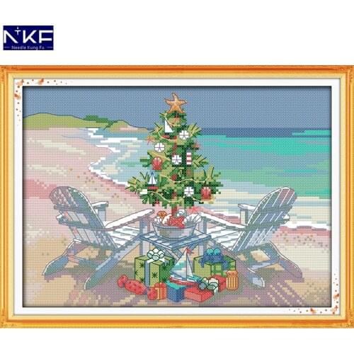 NKF Christmas Tree Stamped Cross Stitch Pattern DIY Kits Needlework Embroidery Set Chinese Cross Stitch for Home Decor