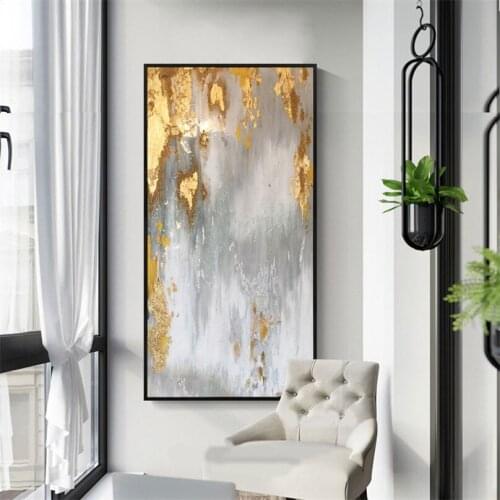 Handmade thick abstract oil painting Large Gold Foil abstract Painting vertical canvas picture home Living Room Decor Artworks