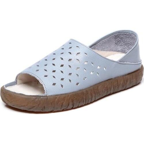 2019 Newest Full Genuine Leather Sandals Summer Women Sandals Non-slip Soft Comfortable Two Wear Women Shoes Sandals Flat Wild