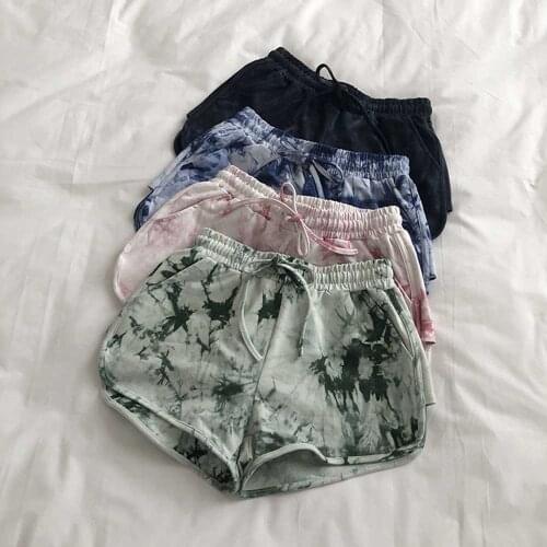 Women Tie Dye Shorts Summer High Waist Elastic Drawstring Wide Leg Clothing Casual Ladies Korean Short WDC8209