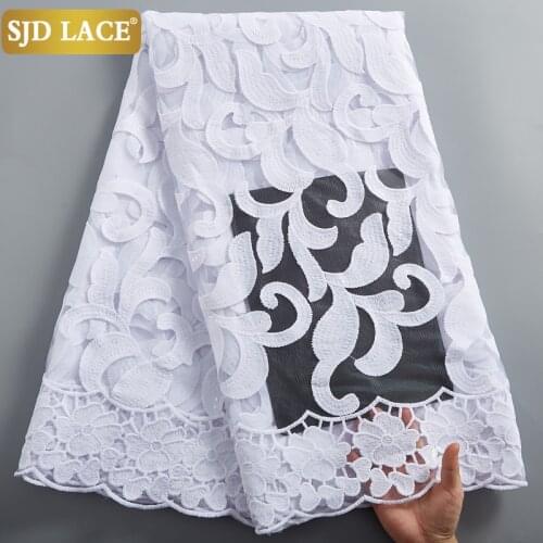 SJD LACE Pure White French Tulle Lace Fabric High Quality Sequins African Net Lace Fabric Beatiful Milk Silk For Wedding A2388