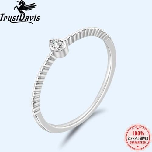 Trustdavis Genuine 925 Sterling Silver Sweet Water Drop Dazzling CZ Finger Rings Wonderful For Women Girls Teen Ladys Gift DA58