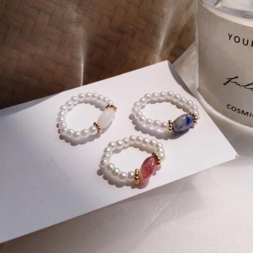 Simulated Pearl Beaded Rings For Women Elegant Minimalism Finger Elastic Adjustable Rings Fashion Wedding Party Jewellery Gifts