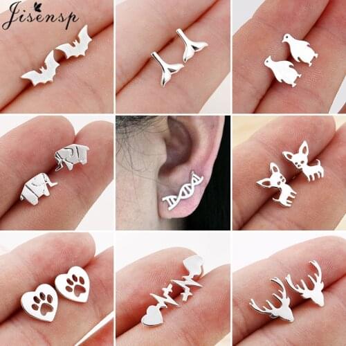 Jisensp Trendy Geometric Earings for Women 2020 Small Deer Paw Fish Tail Stud Earrings Simple DNA Earing Jewelry Earrings Stud