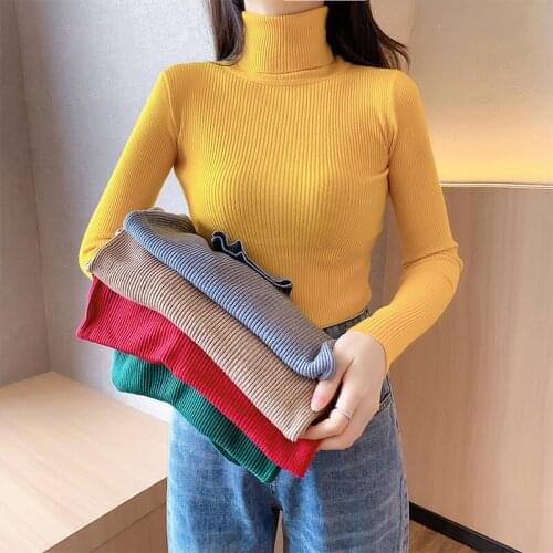 2021 Autumn Winter Women Sweaters Korean Slim Women Turtleneck Pullover Solid Knitted Sweater Jumper Soft Warm Pull Femme Tops