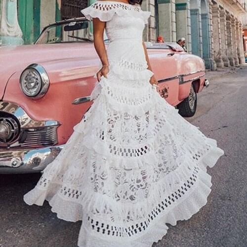 Hollow Out Patchwork Casual Dress For Women Slash Neck Short Sleeve High Waist Solid Maxi Dresses Female 2021 Summer New A192